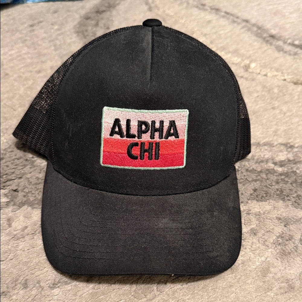 Alpha Chi Black Trucker Hat